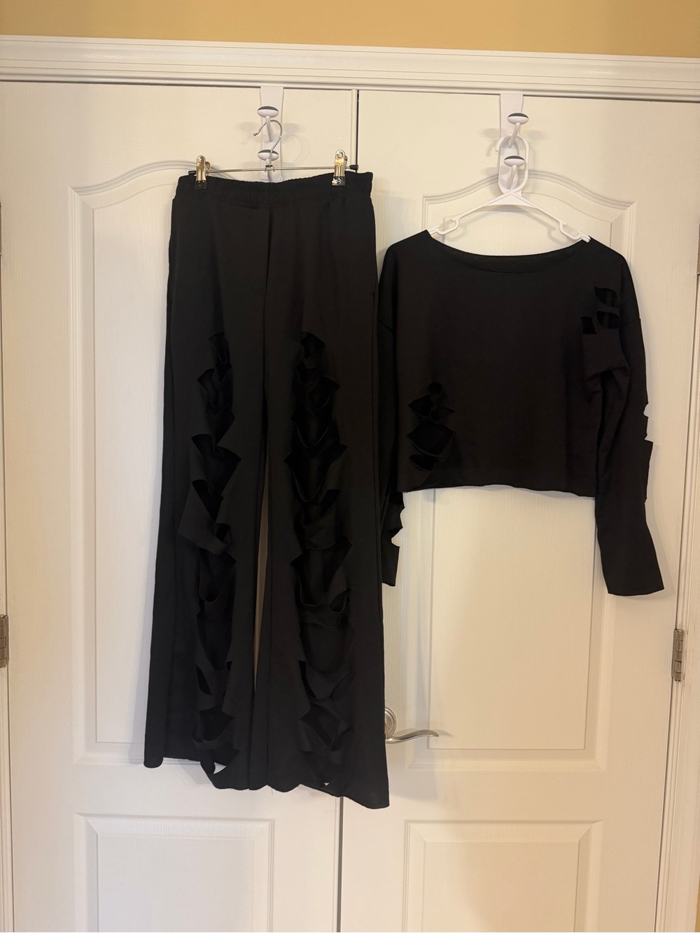 Black Ruffle slits Detail Two-Piece Set